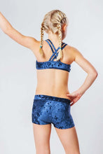 Cargar imagen en el visor de la galería, Kids - Girls' Pole Dance Shorts Elsa | Activewear | Color: blue velvet | Kids Pole Shorts | Girls Pole Dance Shorts | Dětské pole dance šortky | Madchen Pole Shorts | Pole short enfants | Dragonfly Pole Dance Clothing and Bikram Hot Yoga Wear | Dětské Obl