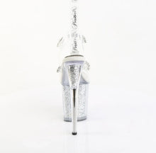 Cargar imagen en el visor de la galería, Sandalia Pole Dance Pleaser FLAMINGO-808PREM-STNG Transparente con Glitter Plata 20 cm