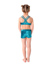 Cargar imagen en el visor de la galería, Girls' Sports Bra Xenia | Activewear | Color: turquoise velvet | Girl's sports bra | Dětská sportovní podprsenka | Dívčí sportovní podprsenka | Madchen Sport BH | Brassiere sport entfants | Dragonfly Pole Dance Clothes and Bikram Hot Yoga Outfit