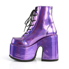 Load image into Gallery viewer, Botines Demonia CAMEL-203 Morado Hologram Piel vegana