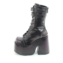 Cargar imagen en el visor de la galería, Botas Demonia CAMEL-250 - Negro-burdeos piel vegana efecto desgastado