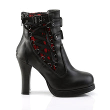 Load image into Gallery viewer, Botines Demonia CRYPTO-51 Negro-Rojo Lace Piel vegana