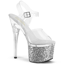 Cargar imagen en el visor de la galería, Tacones Pleaser ESTEEM-708LG Transparente Plata Purpurina