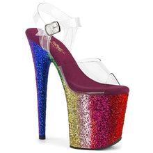 Cargar imagen en el visor de la galería, Tacones Pleaser FLAMINGO-808RBG Transparente Rainbow Purpurina
