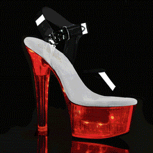 Load image into Gallery viewer, Tacones Pleaser FLASHDANCE-608CH Transparente Plata Hologram