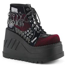 Cargar imagen en el visor de la galería, Botines Demonia STOMP-18 Negro Pat-Burdeos Velvet