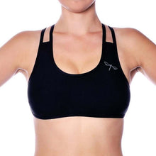 Carregar imagem no visualizador da galeria, Lycra sports bra Xenia | Sports bra | Color: black | Women's sports bra | Dragonfly Pole Dance Clothes and Bikram Hot Yoga Outfit