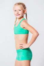 Cargar imagen en el visor de la galería, Kids - Girls' Pole Dance Shorts Elsa | Activewear | Color: mint | Kids Pole Shorts | Girls Pole Dance Shorts | Dětské pole dance šortky | Madchen Pole Shorts | Pole short enfants | Dragonfly Pole Dance Clothing and Bikram Hot Yoga Wear | Dětské Oblečení n
