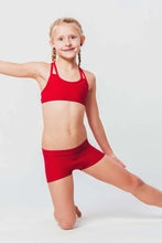Cargar imagen en el visor de la galería, Kids - Girls' Pole Dance Shorts Elsa | Activewear | Color: red | Kids Pole Shorts | Girls Pole Dance Shorts | Dětské pole dance šortky | Madchen Pole Shorts | Pole short enfants | Dragonfly Pole Dance Clothing and Bikram Hot Yoga Wear | Dětské Oblečení na
