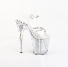 Cargar imagen en el visor de la galería, Sandalia Pole Dance Pleaser FLAMINGO-808PREM-STNG Transparente con Glitter Plata 20 cm
