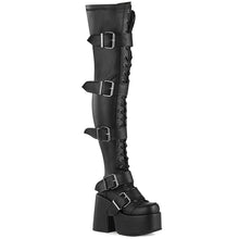 Carregar imagem no visualizador da galeria, Botas (Over the Knee) Demonia CAMEL-305 Negro Stretch Piel vegana

