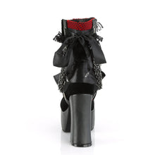 Cargar imagen en el visor de la galería, Botines Demonia CHARADE-110 Negro V. Le-Rojo-Negro Velvet-Fishnet Overlay
