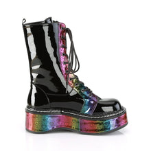 Carregar imagem no visualizador da galeria, Botas Demonia EMILY-350 Negro Pat-Rainbow Hologram w/ Hearts
