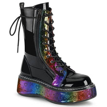 Carregar imagem no visualizador da galeria, Botas Demonia EMILY-350 Negro Pat-Rainbow Hologram w/ Hearts
