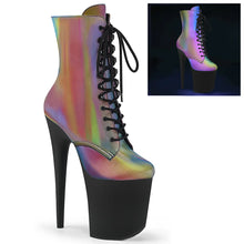 Load image into Gallery viewer, Tacones Pleaser FLAMINGO-1020REFL Rainbow Reflective Negro
