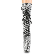 Load image into Gallery viewer, Pleaser FLAMINGO-1050SP Boots - Black-White Snake Print
