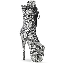 Load image into Gallery viewer, Pleaser FLAMINGO-1050SP Boots - Black-White Snake Print
