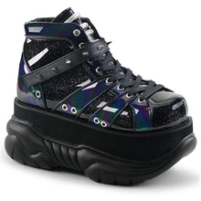 Carregar imagem no visualizador da galeria, Zapatos con plataforma Demonia NEPTUNE-100 Negro Glitter-Plata/Piel vegana

