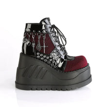 Cargar imagen en el visor de la galería, Botines Demonia STOMP-18 Negro Pat-Burdeos Velvet
